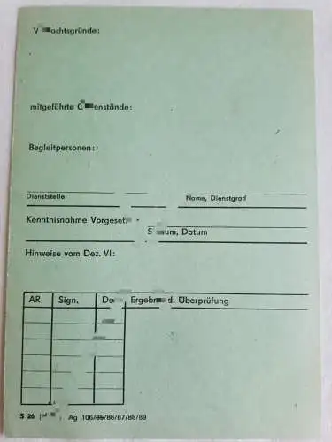 DDR MdI Kontrollkarte blanko