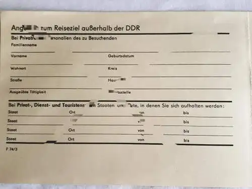 DDR MdI Zählkarte für Statistik und Reiseservice blanko