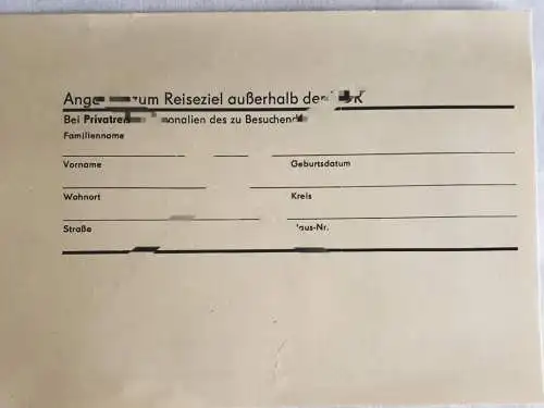 DDR MdI Zählkarte für Statistik und Reiseservice blanko