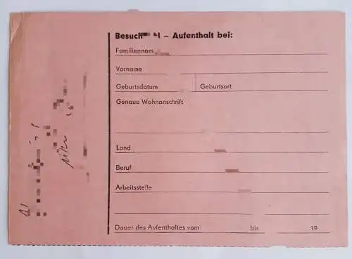 DDR MdI Ausreisekarte -am Rande beschrieben-