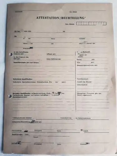 DDR MdI Vordruck Attestation/Beurteilung blanko