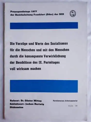 DDR Propagandistische Hauptveranstaltung 11.4.1977 Frankfurt/Oder