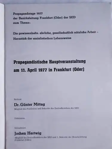 DDR Propagandistische Hauptveranstaltung 11.4.1977 Frankfurt/Oder