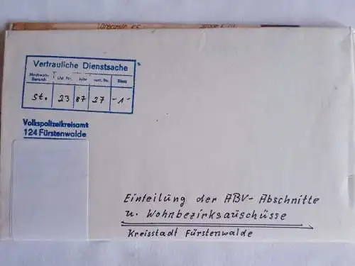 DDR Einteilung der ABV-Abschnitte und Wohnbezirksausschüsse Fürstenwalde