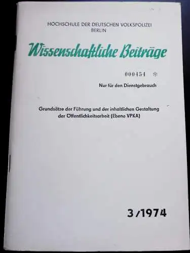 Hochschule der Deutschen VP Berlin - Wissenschaftliche Beiträge 3/1974