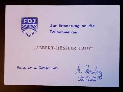 FDJ Erinnerung an die Teilnahme am Albert Hössler Lauf