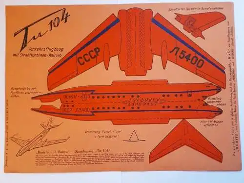 Ausschneidebogen Düsenflugzeug TU 104