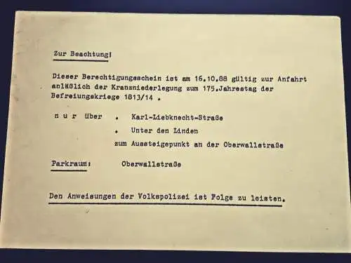 DDR MdI Berechtigungsschein 16.10.1988