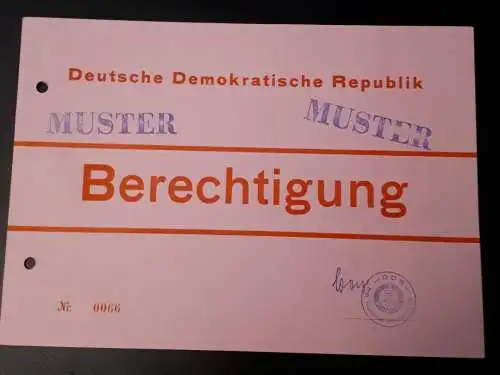 DDR MdI Berechtigungskarte MUSTER