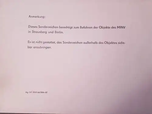 NVA Schein Freie Fahrt L-88 zum Befahren der Objekte des MfNV Berlin und Strausberg