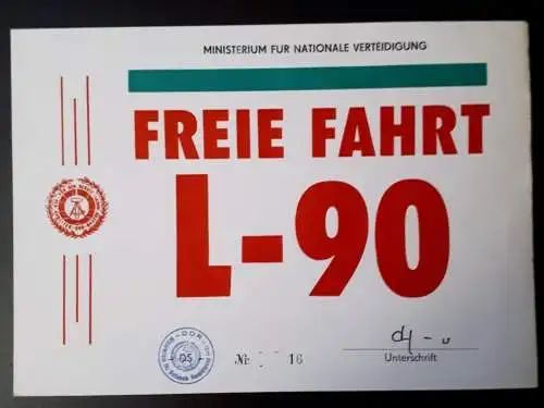 NVA Schein Freie Fahrt L-90 zum Befahren der Objekte des MfNV Berlin und Strausberg