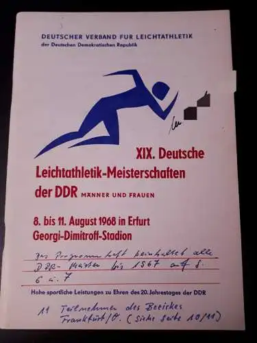 DDR Heft XIX.Deutsche Leichtathletik Meisterschaften 8.-11.8.1968 Erfurt