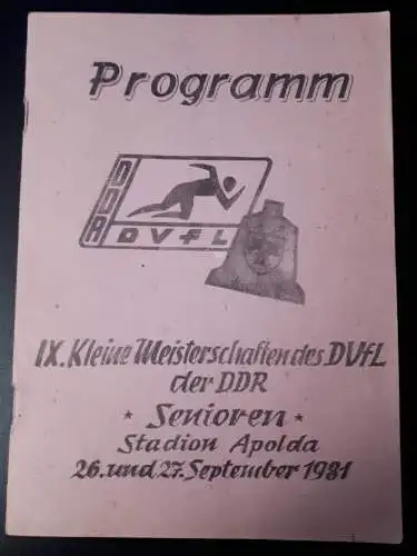 Programmheft IX.Kleine Meisterschaften der DDR Senioren 26.9.-27.9.1981 Apolda