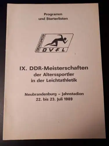 IX.DDR Meisterschaften der Alterssportler Programm und Starterlisten 22.-23.7.1989