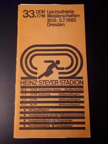 Programmheft 33. DDR Meisterschaften Leichtathletik 30.6.-3.7.1982 Dresden