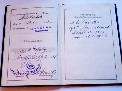 DDR Qualifikationsnachweis 1958 