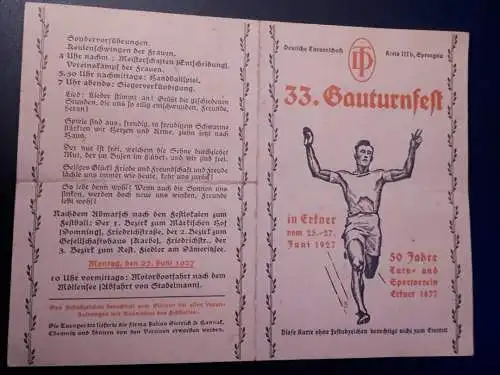 DT Deutsche Turnerschaft Karte 33.Gauturnfest Erkner 25.-27.6.1927