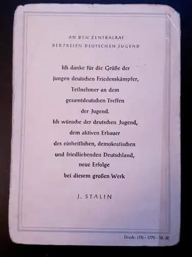 DDR FDJ Urkunde zur Friedensmedaille 15.11.1950