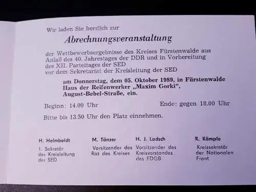 40 Jahre DDR Einladung Abrechnungsveranstaltung