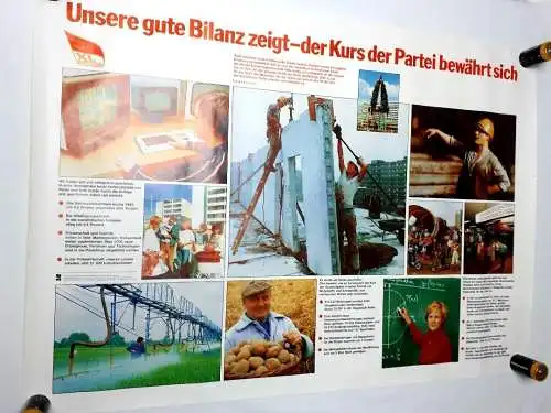 DDR Poster Plakat Unsere gute Bilanz zeigt- der Kurs der Partei bewährt sich