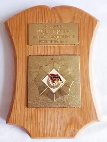 Ehrenplakette 5 Jahre Kollektiv DSF nebst Urkunde Erholungsheim Dierhagen