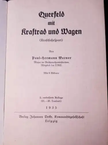 Querfeld mit Kraftrad und Wagen (Kraftfahrsport) Paul-Hermann Werner - Major im RWM