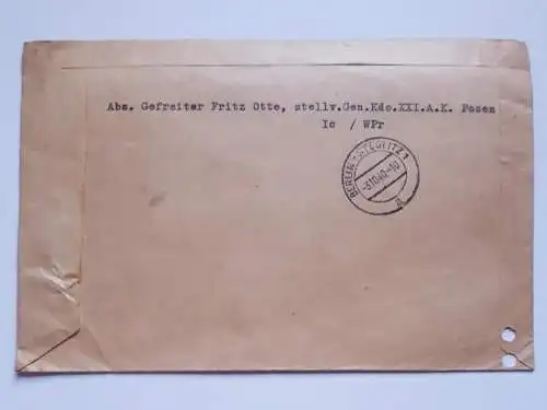 Feldpostbrief Posen - Berlin 1940