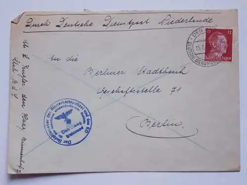 Brief Deutsche Dienstpost Niederlande Befehlshaber der SD Den Haag 1943