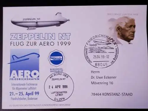 Zeppelinpost Flug zur Aero Friedrichshafen 21.-25.4.1999