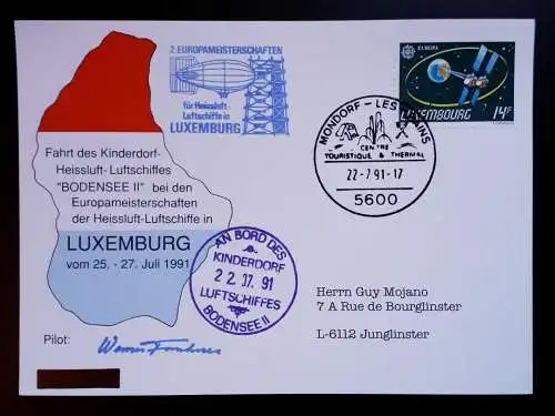 Zeppelinpost 2.Europameisterschaften für Heißluft-Luftschiffe Luxemburg 1991