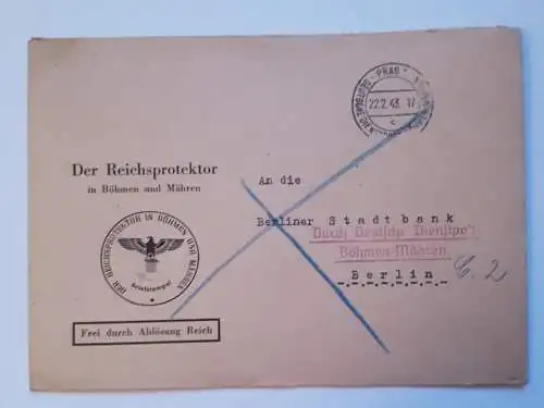 Brief DR Dienstpost Böhmen und Mähren Prag nach Berlin 1943