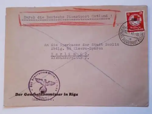 Brief DR Dienstpost Ostland von Riga nach Berlin 1943