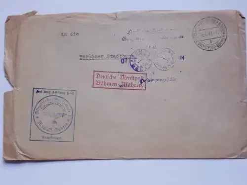 Brief DR Dienstpost Fliegertechnische Schule 5 Mähren von Wischau nach Berlin 1941