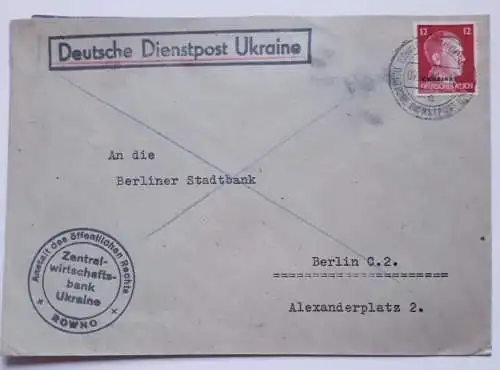 Brief DR Dienstpost Ukraine von Rowno nach Berlin 1942