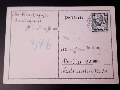 Deutsches Reich Ganzsache 1936 - gelaufen -