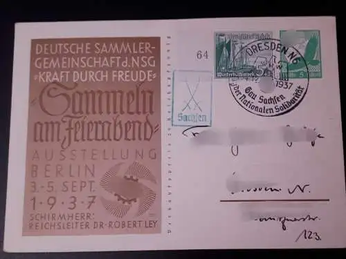 Postkarte Ganzsache Deutsche Sammlergemeinschaft d.NSG Sammeln am Feierabend 1937