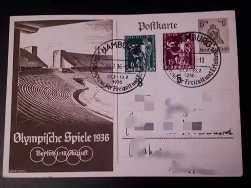 Ganzsache Postkarte Olympische Spiele 1936 Berlin mit Sonderstempel