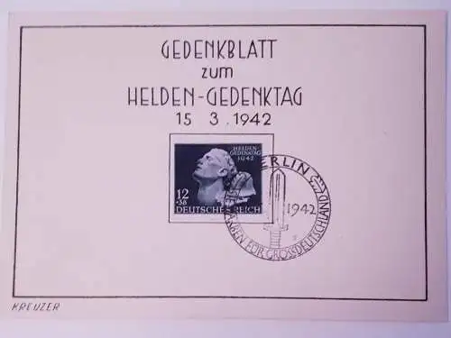 Ganzsache Gedenkblatt zum Helden-Gedenktag 15.3.1942