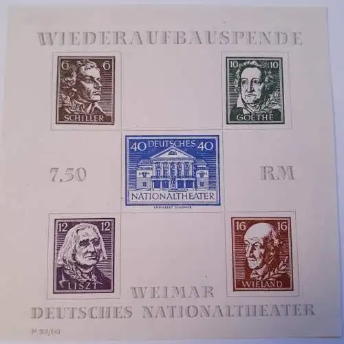 Briefmarkenblock Wiederaufbauspende 1946 Deutsches Nationaltheater Weimar