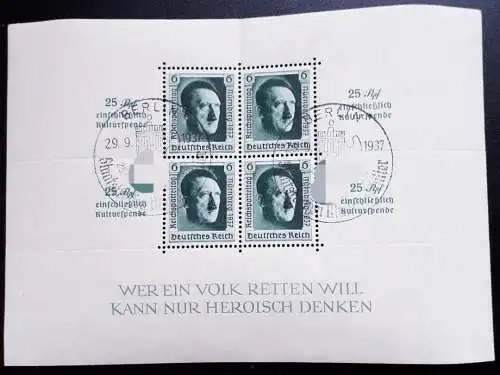 Deutsches Reich 1937 Block Mi. Nr.9 mit Sonderstempel