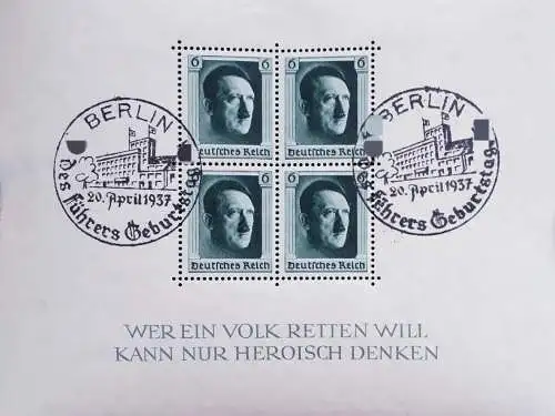 Deutsches Reich 1937 Block Mi. Nr. 7 gummiert mit Falz