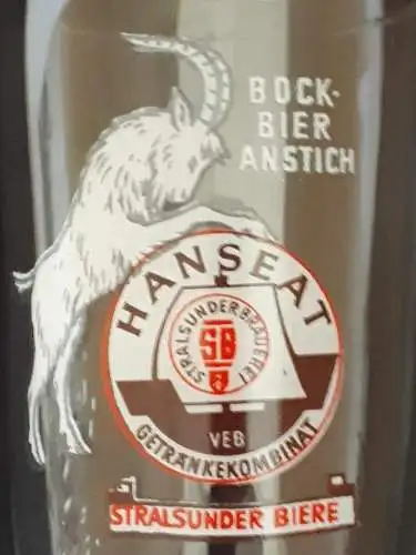 Bierglas Hanseat Bockbier Anstich Stralsunder Brauerei VEB Getränkekombinat