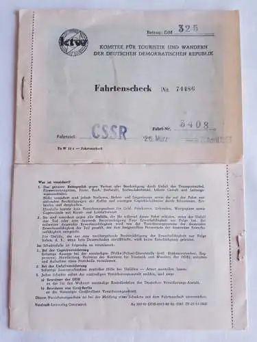 DDR KTW Komitee für Touristik und Wandern Fahrtenscheck Fahrtziel CSSR 1963