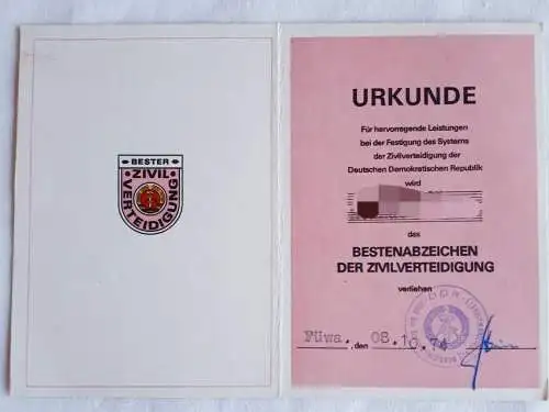 DDR MdI Zivilverteidigung Urkunde zum Bestenabzeichen