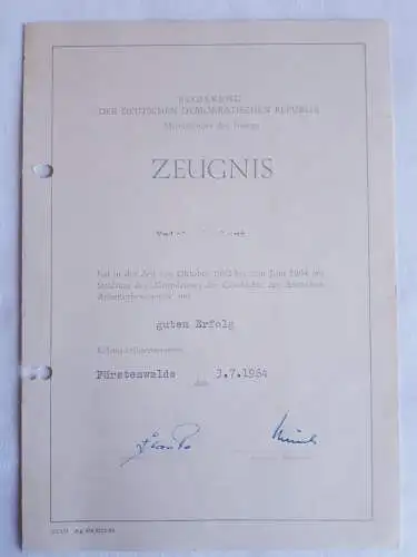 DDR MdI Zeugnis von 1964 - Studium 1962 -1964