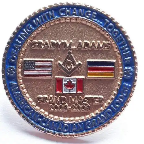 Freimaurer Pin American Canadian Grand Lodge Grady M.Adams Grandmaster 2008-2009