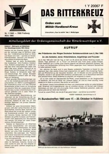 Das Ritterkreuz-Mitteilungsblatt der OG der Ritterkreuzträger e.V. 1-1985