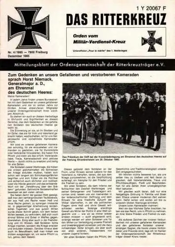 Das Ritterkreuz-Mitteilungsblatt der OG der Ritterkreuzträger e.V. 4-1985