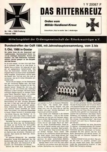 Das Ritterkreuz-Mitteilungsblatt der OG der Ritterkreuzträger e.V. 1-1986
