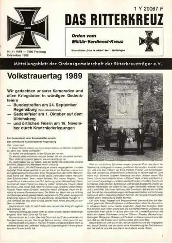 Das Ritterkreuz-Mitteilungsblatt der OG der Ritterkreuzträger e.V. 4-1989